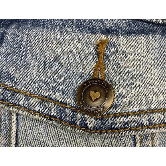 Denim 24/7 Plus Sz 20W 20 W Stretch Denim Jacket Zipper Sides Raw Hem Light Wash - Picture 2 of 6